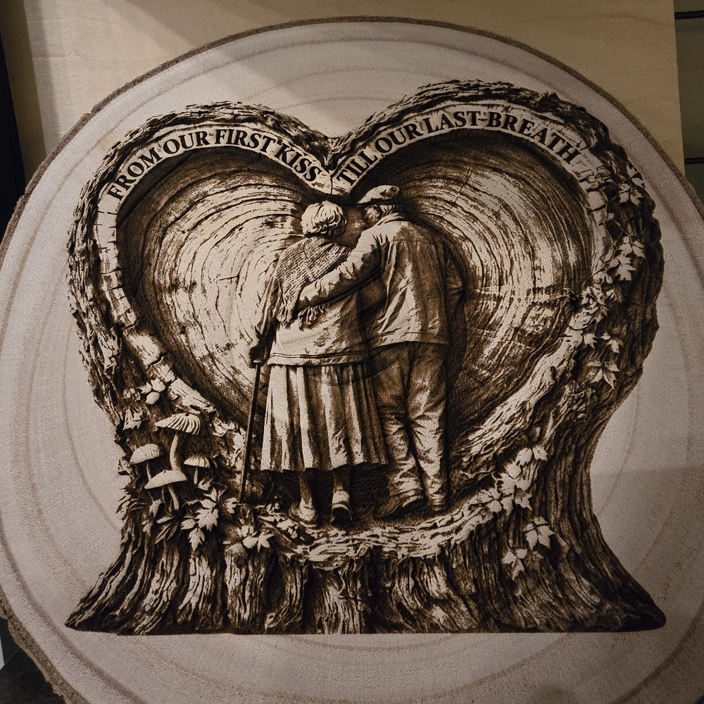 1st Breath, Last Kiss - 10" round natural wooden Laser Engraved circle